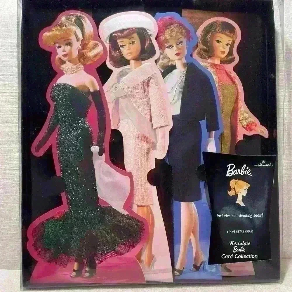 HALLMARK NOSTALGIC BARBIE LARGE 12" CARD COLLECTION - SET OF 4 - & STICK…